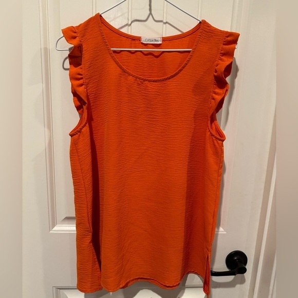Cotton Bleu ruffle sleeve top - Picture 1 of 3